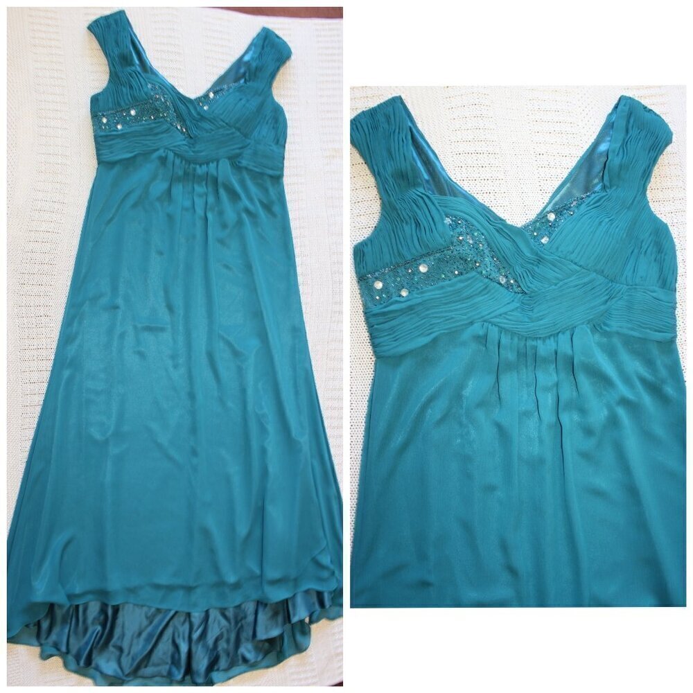 NWT Cinderella Divine Chiffon Maxi Dress 24/3X Embellished Gown Jade Rhinestones